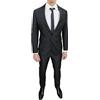 Evoga Abito Completo Uomo Sartoriale Raso Nero Slim Fit Aderente Vestito Elegante Cerimonia (48, Nero)