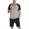 Enjoyoself Pigiami Due Pezzi da Uomo in Cotone per Estate, Morbido e Traspirante,Tipo B-Grigio/Blu Marino,XL
