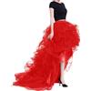 Generisch Gonna da donna in tulle, elastica, retrò, a vita alta, a coda di rondine, casual, elegante, sottogonna in pizzo, maxi gonna lunga asimmetrica, gonna a pieghe tinta unita, B-rosso, L