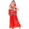 Hibasing Bollywood Costume da Ballo Indiano Danza del Ventre Set Top + Gonna + Catena Vita + Catena Testa Foulard Orientale Danza del Ventre Set