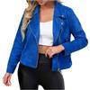 Generic Giacca da moto da donna, in pelle, elegante, retrò, a maniche lunghe, da motociclista, in similpelle, leggera, con chiusura lampo, per le mezze stagioni, giacca invernale, Blu, M