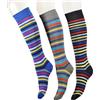 CALZE PRESTIGE (3 PAIA) Calze donna gambaletto, elasticizzate, in pregiatissimo cotone filo di scozia con righe multicolore - 100% made in (Brescia) Italy (Assort. 4)