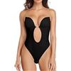 Faringoto Body Body con scollo a V profondo senza schienale a forma di U da donna con spalline posteriori trasparenti imbottite push up body, Nero , S