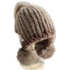 MFXFKOKGAX Cappello Invernale in Vera Pelliccia di Visone for Donna, Berretto Caldo in Lavorato A Maglia, A Spirale con Pompon in Volpe sulla Parte Superiore(Light Brown)