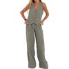 JJyaOX Completi Da Donna 2 Pezzi Set Gilet Con Scollo A V Senza Maniche Pantaloni A Gamba Larga 2 Pezzi Completo Blazer Estate Lino Abbinato (M,Grigio)