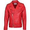 House Of Leather Giacca da motociclista da uomo in vera pelle con cerniera incrociata stile Brando Johnny, Rosso, S