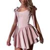 TACSTRUN Mini Corsetto Corto Sexy Donna Spaghetti Strap Basso Taglio Pesce Splicing A-Linea Cocktail Party Abiti,Rosa,S