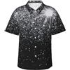 ZHONGSK Camicia hawaiana da uomo con bottoni, camicia da spiaggia a maniche corte, camicia estiva casual, con glitter argento lucido, stampa alla moda, vestibilità ampia, Nero , XXL