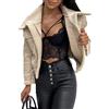 Onsoyours Giacca Corta da Donna in Ecopelle Giacca da Moto Spesso Caldo Risvolto Cappotto in Pile Bomber Jacket Giubbotto per l'inverno e l'Autunno A Beige S