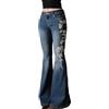 Generisch Jeans con ricamo floreale effetto vintage in stile boho-western casual come comodi pantaloni a zampa da donna, Blu, M