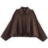 Generico Giacche da donna Uk Manica a palloncino Giacche invernali per donna UK Bomber a soffietto Manica a pipistrello Colletto con risvolto Camicie con zip Collo ad anello Camicetta in chiffon Vestibilità