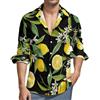 CZZYH Camicie casual da uomo a maniche lunghe, camicie da uomo con fiori e foglie di limone, Foglia di fiori, 3XL
