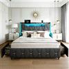 XMFFPM 160x200 cm Struttura letto in lino con illuminazione LED, Grigio | Pratica testiera portaoggetti, letto imbottito, stazione di ricarica, 2USB e 1Type-C, doghe in legno, senza materasso