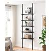 ALLZONE Libreria a 5 livelli, scaffale alto regolabile, supporto a tensione, libreria industriale in legno nera da 233 a 300 cm