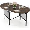 COSTWAY Tavolo da Pranzo Pieghevole per 6-8 Persone, Tavolo Consolle Estensibile Salvaspazio con Ali Ribaltabili con Ganbe in Metallo per Cucina e Soggiorno, 150 x 80 x 76 cm (Caffè)