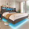 HOXINBLY Letto 180x200 con USB e illuminazione a LED, letto matrimoniale sospeso con testiera contenitore e rete a doghe, moderna struttura imbottita Letto 180x200 in lino grigio (senza materasso)