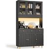 Blishom Credenza Cucina Alta,Mobile Dispensa Cucina con piano di lavoro e 3 cassetti,multipresa e striscia luminosa a LED,Cucina,Soggiorno,100x38x180cm,Nero
