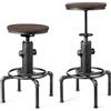 HOMASIS Sgabello da Bar Regolabile in Altezza, Sgabello Cucina in Legno e Metallo, Stile Industriale, Sgabello Girevole a 360° con Poggiapiedi Antiscivolo per Bar, Portata 150 kg (Grigio Argento)