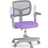 COSTWAY Sedia da Scrivania per Bambini 3-15 con Altezza Regolabile, Viola | Sedia per Computer con Braccioli a Ribalta e Poggiapiedi, Portata 150 kg, Poltrona Ergonomica in Rete per Cameretta e Studio