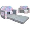 nana shop Divano 3 in 1 per Bambini con Funzione Letto, Mini Divano Matrimoniale, Poltrona in Velluto, Unicorno