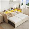 Trdlpyn Divano Letto Estraibile 90/180 * 190cm, Letto Imbottito con Luci a LED e Prese USB, Numerosi Vani Portaoggetti Laterali, Multifunzione Lettos Singol, Beige(Materasso non incluso)