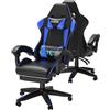 bigzzia Sedia Gaming, Sedie Ergonomica con Poggiapiedi per Videogiochi, Sedia da Gaming con Cuscino Lombare Massaggiante e Poggiatesta per Giocare, Studiare e Lavorare in Ufficio (Blu)