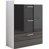 MB Muebles Bonitos, Comò Cassettiera Dalia, Melamina Lucida, Bianco e Nero, 75x39x36cm