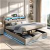 BSMGSGN Letto Matrimoniale con Contenitore 140x190 cm, Letto Imbottito in Velluto Grigio con LED USB, Sistema di Sollevamento a Gas, Testiera con Vano Portaoggetti, Rete a Doghe Inclusa, Materasso Non Incluso