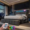 Autheria Letto Matrimoniale con Contenitore 160x200 cm con LED e USB Type C, Letto una piazza e mezza con Testiera e 4 cassetti Portaoggetti, Letto Contenitore con rete a doghe, Struttura Letto Matrimoniale