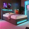 Cayipng Letto imbottito 90x200 con USB et LED et contenitore,letto singolo con rete a doghe in metallo,letto una piazza e mezza con contenitore,letto contenitore matrimoniale,Grigio(senza materasso)