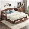 Dolamaní Divano letto allungabile con la stessa altezza divano letto in legno 90/180x190 cm letto con vano portaoggetti, cassetti e rete a doghe, schienale curvo e braccioli (noce)