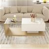 Easexcy Tavolino da salotto, bianco lucido, tavolini, tavolino con vetro e effetto LED, 105 x 55 x 32,5 cm (natura)