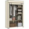 HOMCOM Armadio Portatile in Tessuto non Tessuto, Acciaio e PP, Armadio Guardaroba Salvaspazio con 6 Ripiani Aperti, 1 Appendino e Porta a Cerniera, 103x43x162.5 cm, Crema