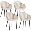 GrandCA HOME Set di 4 Sedie da Pranzo Moderne, Sedia da Cucina con Braccioli, con Schienale cavo Verticale e Gambe in Metallo Nero, Adatte per Soggiorno, Balcone, Ufficio - Cachi
