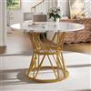 Merax Tavolo da pranzo rotondo 100×100 cm, Bianco con motivo marmo, per 4 persone, piano in MDF, gambe regolabili in oro in ferro, per soggiorno, cucina, sala da pranzo, Bianco/Oro
