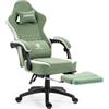 Dowinx Sedia da gaming in tessuto con poggiapiedi estensibile e pieghevole, sedia ergonomica da ufficio con cuscino in gel e cuscino a molle, seggiolino massaggiante da gaming per adulti, verde