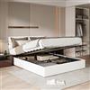 PRTECY Letto baule 160x200 cm con Contenitore idraulico, Letto matrimoniale con LED e USB Lettos cassapanca con rete a doghe (senza materasso)(Blanc lait, 160 x 200 cm)