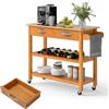 KOMFOTTEU Carrello da cucina in legno con ruote, carrello ausiliario con 2 cassetti e 2 ripiani aperti, isola di cucina mobile con portasciugamani laterale, per sala da pranzo, bar, 116 x 44 x 89 cm