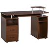 HOMCOM Scrivania per Computer Moderna Porta PC in Legno con Cassetti, Scrivania Salvaspazio Con Libreria, Mensola Estraibile e Porta Tastiera, 120x55x85cm, Marrone