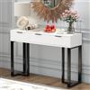REXO Consolle moderno con cassetti, struttura dorata, poggiapiedi regolabili e maniglie eleganti (bianco+nero)