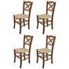 t m c s Tommychairs - Set 4 sedie modello Cross per cucina bar e sala da pranzo, robusta struttura in legno di faggio color noce chiaro e seduta rivestita in tessuto colore canapa