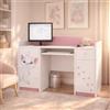 Happy Babies - Scrivania per bambini 125x89x60 cm, tavolo per PC per cameretta con ripiano portatastiera, tavolo da computer decorativo bianco con motivo gatti e rosa