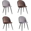 BenyLed Set di 4 Sedie da Sala da Pranzo; Sedie da Cucina con Rivestimento in Velluto Moderno, Sedie da Soggiorno con Gambe in Metallo Nero (Marrone+grigio)