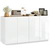 HOMCOM Credenza Soggiorno con Armadietti a 2 Ante, Madia Soggiorno Moderna con Ripiani Regolabili e Chiusura Ammortizzata, per Sala da Pranzo e Soggiorno e Salotto, 140x40x75 cm, Bianco Lucido