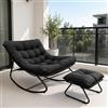FUOIDYE Poltrona a Dondolo da Esterno, Sedia Dondolo da Giardino con Poggiapiedi, Poltrona da Lettura a Salotto con Cuscino Imbottito, Portata 150kg, Rocking Chair per Terrazza Camera Studio (Nero)