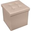 fashion home Pagano Pouf Contenitore Quadrato Pieghevole in Ecopelle 38x38x38 cm Sgabello Poggiapiedi con Seduta Imbottita Carico 150 kg Beige