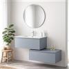 Inbagno Mobile Bagno Sospeso 90 Cm Azzurro Polvere - Base Lavabo In Ceramica Con 2 Cassetti Soft-Close E Specchio Tondo Ø 80 Cm - Linea Nuvola