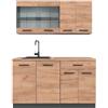 Vicco Cucina monoblocco R-Line, Rovere dorato, 140 cm, PL Rovere, adatto per l'espansione flessibile con moduli aggiuntivi