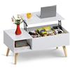 WLIVE Tavolino da salotto regolabile in altezza ed allungabile, con grande vano portaoggetti nascosto, per ufficio, 50 x 100 cm, bianco
