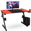 GIANTEX Scrivania Gaming a forma di Z, Scrivania Grande 120x60x76 cm, Scrivania da Gioco con Supporto per Bevande, Tavolo per Gaming o Computer, Ergonomica, Nero+Rosso